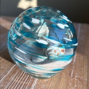 Glass Eye Sea Globe Shells & Beach Sand Hand Blown Glass Orb